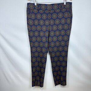 Ann Taylor LOFT Marisa Pants Size 12 Blue Medallion Print Ankle Slim Career NWOT